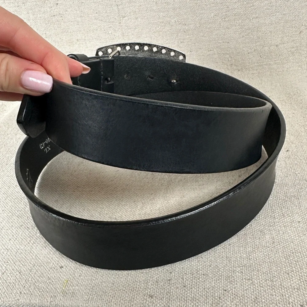 Leather Black‎ Belt XL 40-42 Silver Eagle Buckle Western Americana Biker